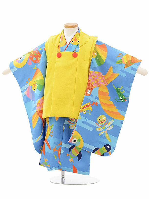 七五三 着物 3歳 男の子 被布 レンタル 男児 七五三 着物 七五三レンタル 2483HAPPYEARTH空きいろ×水色 3歳 3才 3歳男の子 男児 着物 ...