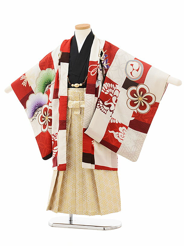 七五三レンタル 男の子 5534九重絵羽赤白市松に鷹 着物 ブランド 5歳 男の子 レンタル 袴セット 男児 753 フルセット 着物 子ども きものレンタル 七五三レンタル 羽織 お正月 和装 お祝い 5才 男の子 袴 新品足袋プレゼント 往復送料無料【レンタル】のサムネイル