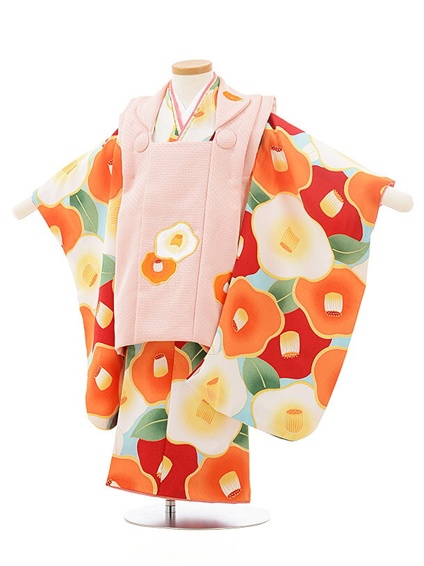 七五三 着物 3歳 レンタル 七五三 3歳 被布 セット 3755 花わらべ ピンク×水色地椿 女の子 七五三レンタル 3歳 女児 被布 七五三 三歳女児 被布...