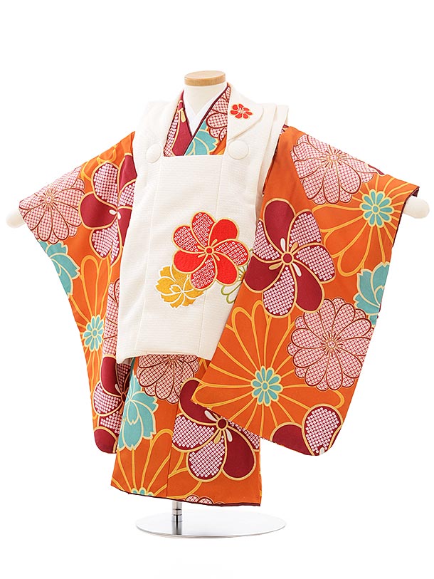 七五三 着物 3歳 レンタル 七五三 3歳 被布 セット 3765花わらべクリーム色×金茶梅菊 女の子 七五三レンタル 3歳 女児 被布 七五三 三歳女児 被布...