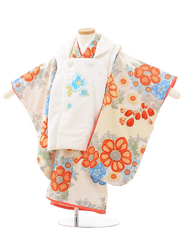 七五三 着物 3歳 レンタル 七五三 3歳 被布 セット 3772SugarKeiクリーム色 花 女の子 七五三レンタル 3歳 女児 被布 七五三 三歳女児 被...