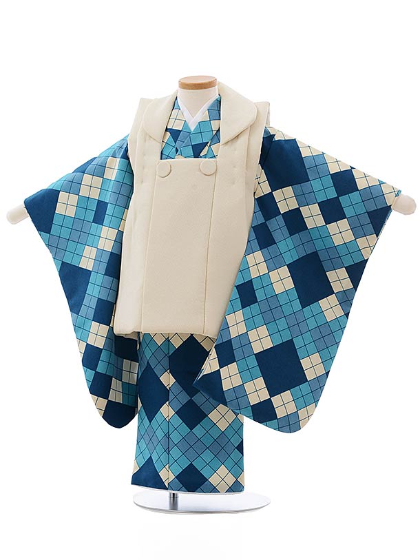 七五三 着物 3歳 男の子 被布 レンタル 男児 七五三 着物 七五三レンタル 2388 ベージュ×ブルーアーガイル 3歳 3才 3歳男の子 男児 着物 子供 ...