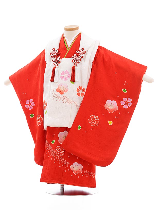 七五三 着物 3歳 レンタル 七五三 3歳 被布 セット 3652 高級正絹 白×赤地 絞り 梅 女の子 七五三レンタル 3歳 女児 被布 七五三 三歳女児 被...