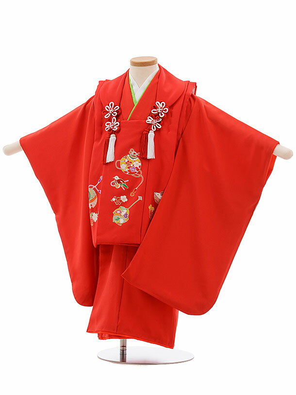 七五三 着物 3歳 レンタル 七五三 3歳 被布 セット 3657 高級正絹 赤地 おもちゃ 女の子 七五三レンタル 3歳 女児 被布 七五三 三歳女児 被布コ...