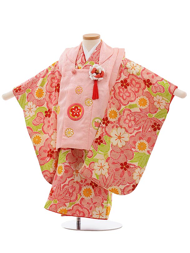 七五三 着物 3歳 レンタル 七五三 3歳 被布 セット 3661 正絹 紅一点 ピンク×クリーム地 ピンク 梅 女の子 七五三レンタル 3歳 女児 被布 七五...