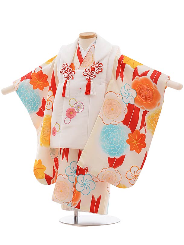 七五三 着物 3歳 レンタル 七五三 3歳 被布 セット 3668 白×クリーム地 矢羽根に梅 女の子 七五三レンタル 3歳 女児 被布 七五三 三歳女児 被布...