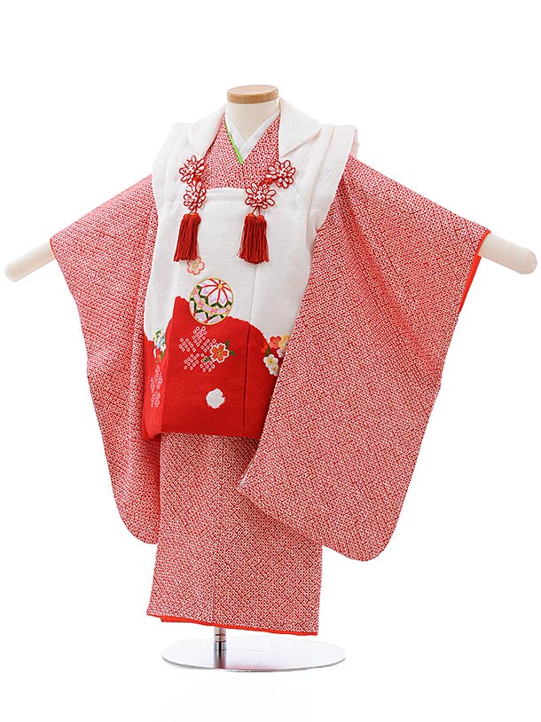 七五三 着物 3歳 レンタル 七五三 3歳 被布 セット 3684 高級正絹 白赤×赤総絞り 女の子 七五三レンタル 3歳 女児 被布 七五三 三歳女児 被布コ...