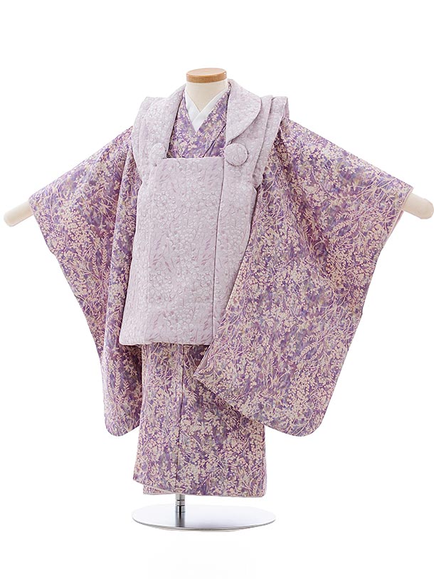 七五三 着物 3歳 レンタル 七五三 3歳 被布 セット 3688 パープル小花 女の子 七五三レンタル 3歳 女児 被布 七五三 三歳女児 被布コート 子供 お祝い着 正月 3歳 3才 きものレンタル 新品足袋プレゼント 往復送料無料【レンタル】
