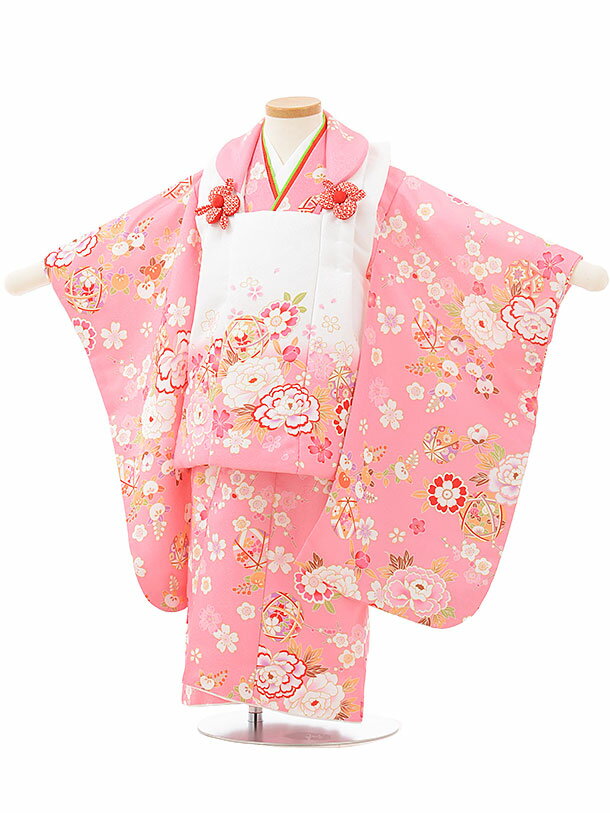 七五三 着物 3歳 レンタル 七五三 3歳 被布 セット 3798白ピンクぼかし×ピンク花まり 女の子 七五三レンタル 3歳 女児 被布 七五三 三歳女児 被布...