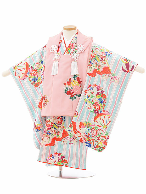 七五三 着物 3歳 レンタル 七五三 3歳 被布 セット 3799式部クラシック ピンク×水色レトロ花 ブランド 女の子 七五三レンタル 3歳 女児 被布 七五...