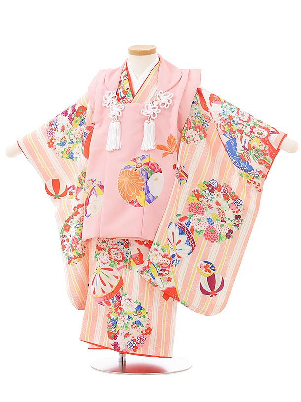 七五三 着物 3歳 レンタル 七五三 3歳 被布 セット 3800式部クラシック ピンク×ピンクレトロ花 ブランド 女の子 七五三レンタル 3歳 女児 被布 七...