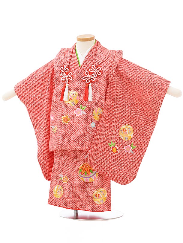 七五三 着物 2歳 レンタル 七五三 2歳 被布 セット 753 女の子 七五三レンタル 3806正絹赤総絞り桜まり刺繍 2歳 女児 被布 七五三 二歳女児 被...