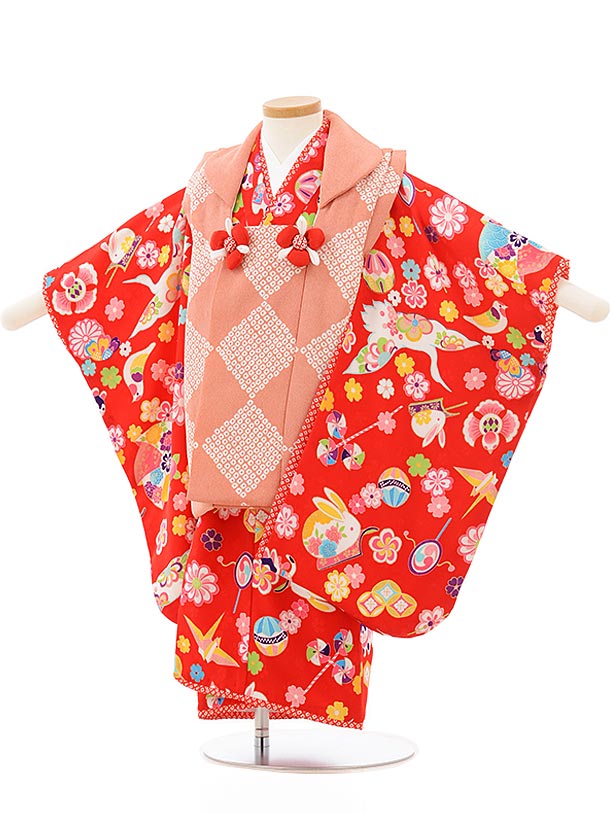 七五三 着物 3歳 レンタル 七五三 3歳 被布 セット 3845 ピンク×赤地おもちゃ 女の子 七五三レンタル 3歳 女児 被布 七五三 三歳女児 被布コート...