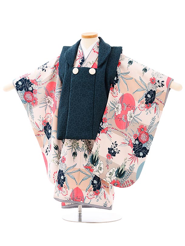 七五三 着物 3歳 レンタル 七五三 3歳 被布 セット 3967ブルーグリーンxベージュ花 女の子 七五三レンタル 3歳 女児 被布 七五三 三歳女児 被布コ...