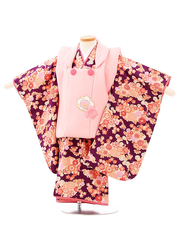 七五三 着物 3歳 レンタル 七五三 3歳 被布 セット 3972ピンクx紫地梅菊 女の子 七五三レンタル 3歳 女児 被布 七五三 三歳女児 被布コート 子供...