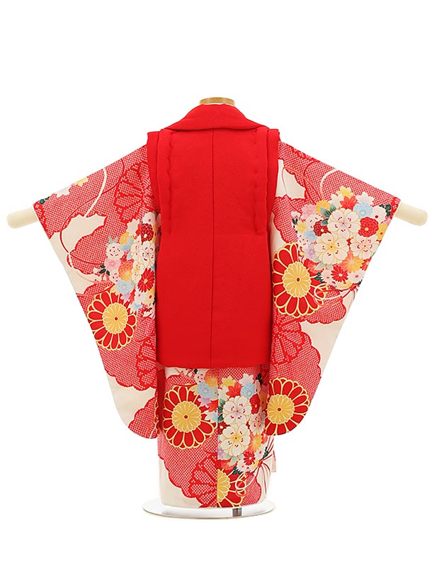 七五三 着物 3歳 レンタル 七五三 3歳 被布 セット 4089赤x白地薬玉 女の子 七五三レンタル 3歳 女児 被布 七五三 三歳女児 被布コート 子供 お祝い着 正月 3歳 3才 きものレンタル 新品足袋プレゼント 往復送料無料【レンタル】