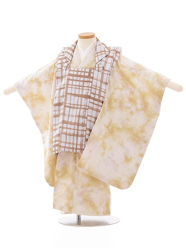 被布 レンタル 男児 七五三 被布 着物 レンタル 七五三 2628花わらべ グレー茶格子x金茶マーブル ブランド 3歳男の子 七五三 男児 着物 3歳 子供 ...