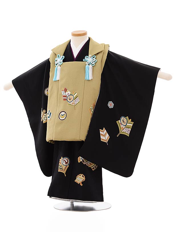 被布 レンタル 男児 七五三 被布 着物 レンタル 七五三 2638高級正絹山葵色x黒吉祥文様 3歳男の子 七五三 男児 着物 3歳 子供 きもの 被布 セット...