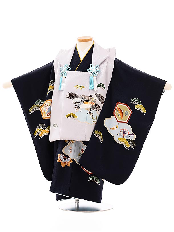 被布 レンタル 男児 七五三 被布 着物 レンタル 七五三 2668高級正絹 うす茶鷹x紺地宝尽し 3歳男の子 七五三 男児 着物 3歳 子供 きもの 被布 セ...