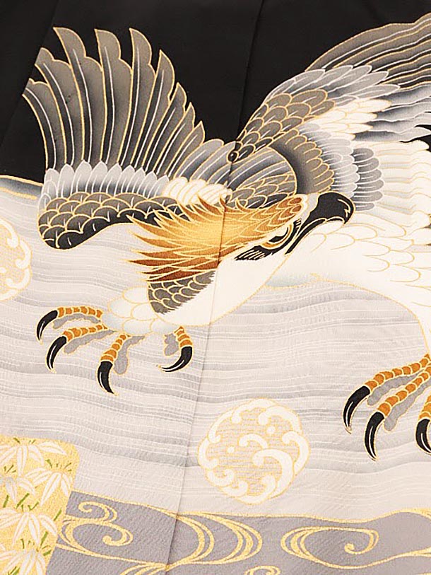 七五三レンタル 男の子 5698黒地丸紋鷹x黒地桐袴 5歳 男の子 レンタル 袴セット 正絹 男児 753 フルセット 着物 子ども きものレンタル 七五三レンタル 羽織 お正月 和装 お祝い 5才 男の子 袴 新品足袋プレゼント 往復送料無料【レンタル】 3