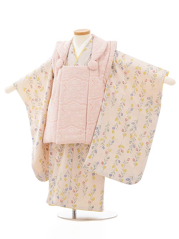 七五三 着物 3歳 レンタル 七五三 3歳 被布 セット 3880ピンクレースxベージュ小花 女の子 七五三レンタル 3歳 女児 被布 七五三 三歳女児 被布コ...