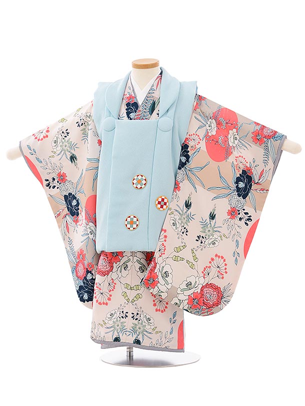 七五三 着物 3歳 レンタル 七五三 3歳 被布 セット 3908水色xベージュ花 女の子 七五三レンタル 3歳 女児 被布 七五三 三歳女児 被布コート 子供...