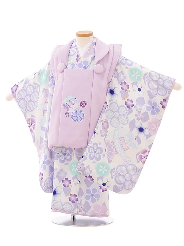 七五三 着物 3歳 レンタル 七五三 3歳 被布 セット 3914ライラック色まり梅x白パープルまり梅 女の子 七五三レンタル 3歳 女児 被布 七五三 三歳女...