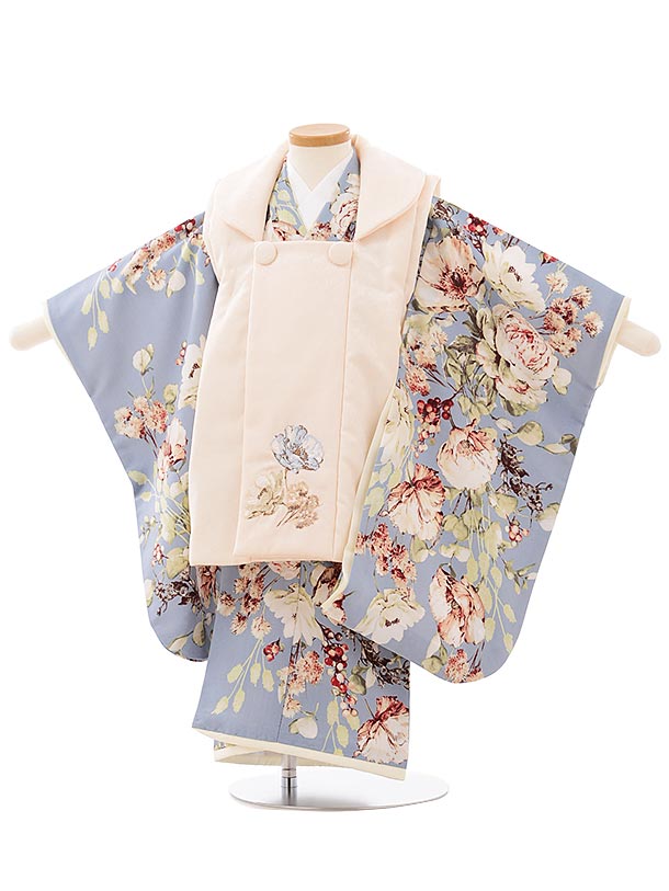 七五三 着物 3歳 レンタル 七五三 3歳 被布 セット 3918 SUGARKEI 薄ピンクxグレーポピー 女の子 七五三レンタル 3歳 女児 被布 七五三 ...