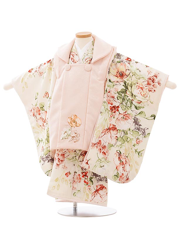 七五三 着物 3歳 レンタル 七五三 3歳 被布 セット 3919 SUGARKEI 薄ピンクxクリーム色ポピー 女の子 七五三レンタル 3歳 女児 被布 七五...