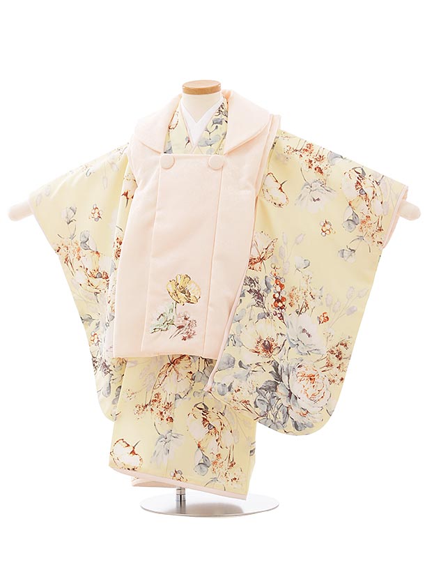 七五三 着物 3歳 レンタル 七五三 3歳 被布 セット 3920 SUGARKEI 薄ピンクxうす黄色ポピー 女の子 七五三レンタル 3歳 女児 被布 七五三...