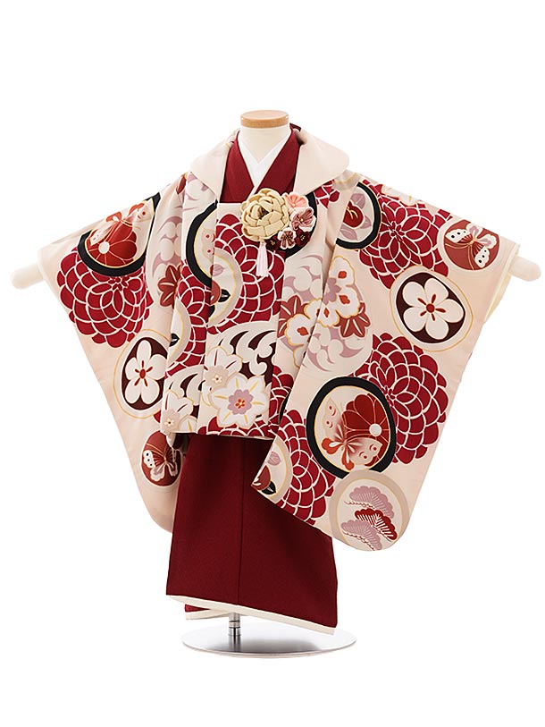 七五三 着物 3歳 レンタル 七五三 3歳 被布 セット 3923 プチプリ 袖付き被布ベージュxボルドー丸紋 女の子 七五三レンタル 3歳 女児 被布 七五三...