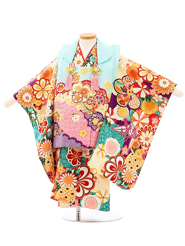 七五三 着物 3歳 レンタル 七五三 3歳 被布 セット 3940水色雲取りまりxターコイズ梅菊 女の子 七五三レンタル 3歳 女児 被布 七五三 三歳女児 被...