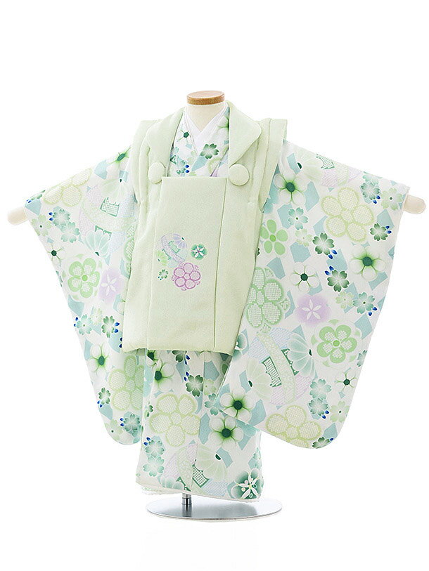 七五三 着物 3歳 レンタル 七五三 3歳 被布 セット 3995ヒワ色x白グリーンまり梅 女の子 七五三レンタル 3歳 女児 被布 七五三 三歳女児 被布コー...
