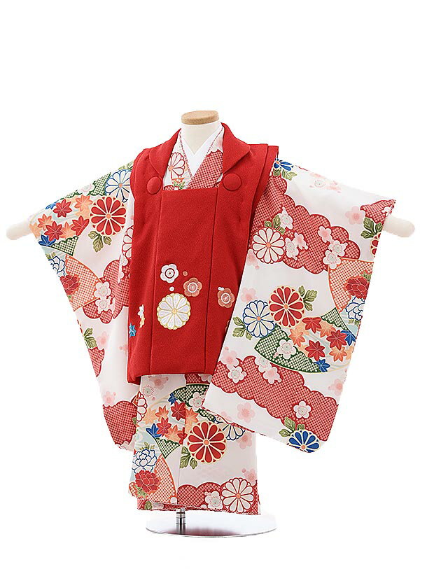 七五三 着物 3歳 レンタル 七五三 3歳 被布 セット 4008 蒼 赤刺繍菊梅x白地古典花 女の子 七五三レンタル 3歳 女児 被布 七五三 三歳女児 被布...