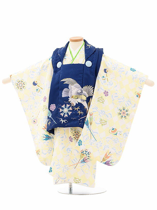 被布 レンタル 男児 七五三 被布 着物 レンタル 七五三 2686紺地矢羽根鷹xクリーム白おもちゃ 3歳男の子 七五三 男児 着物 3歳 子供 きもの 被布 ...