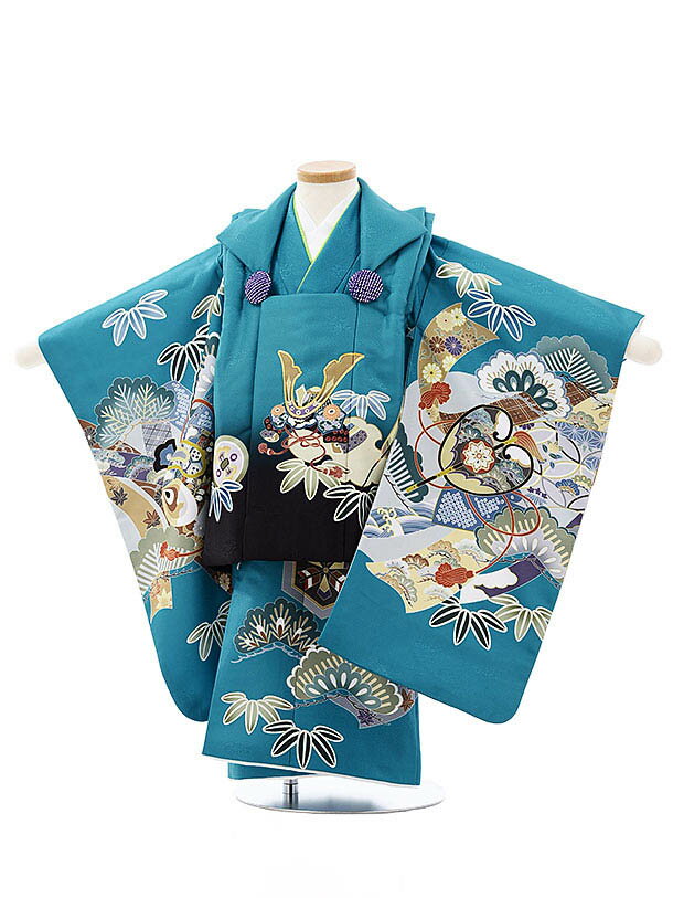 被布 レンタル 男児 七五三 被布 着物 レンタル 七五三 2717ブルー地兜xブルー吉祥文様 3歳男の子 七五三 男児 着物 3歳 子供 きもの 被布 セット...