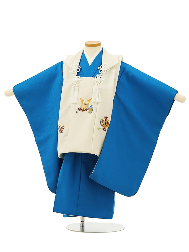 七五三 着物 3歳 男の子 被布 レンタル 男児 七五三 着物 七五三レンタル 2785白地兜刺繍xブルー 3歳 3才 3歳男の子 男児 着物 子供 きもの被布...