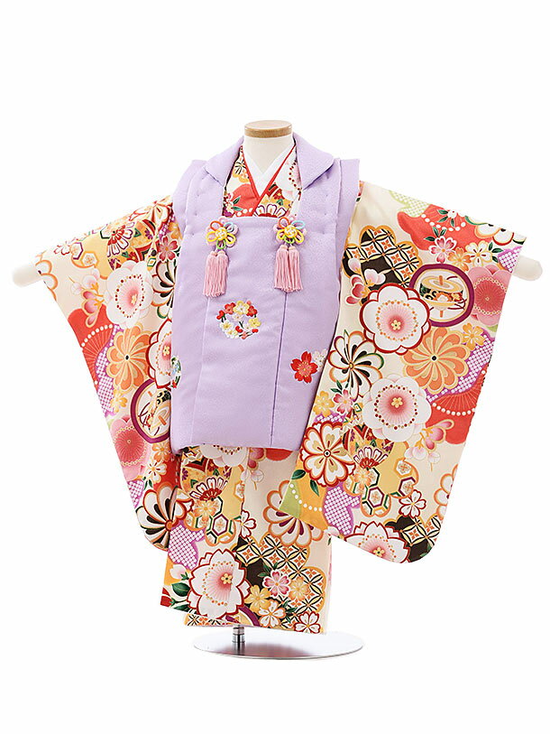 七五三 着物 3歳 レンタル 七五三 3歳 被布 セット 4022ラベンダー色刺繍花xオフホワイト古典花 女の子 七五三レンタル 3歳 女児 被布 七五三 三歳...