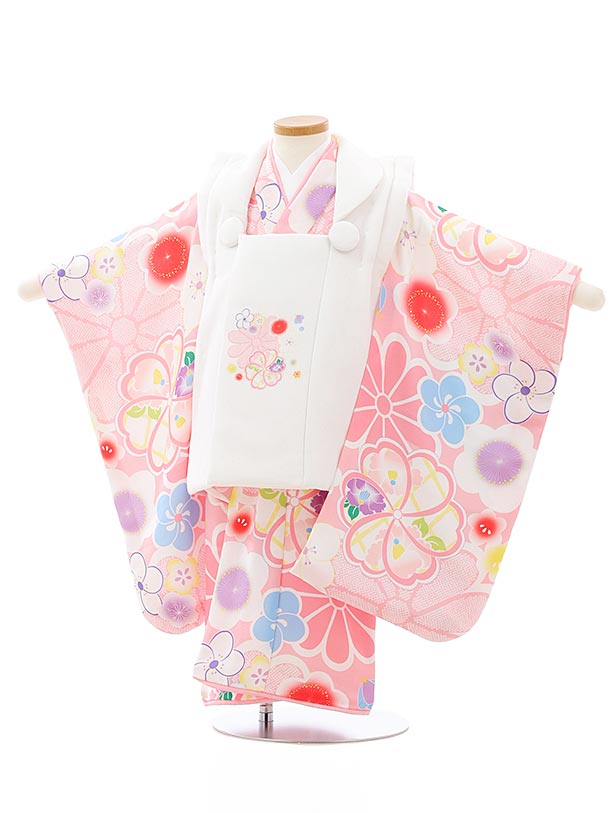 七五三 着物 3歳 レンタル 七五三 3歳 被布 セット 4056 白xピンク桜菊梅 女の子 七五三レンタル 3歳 女児 被布 七五三 三歳女児 被布コート 子...