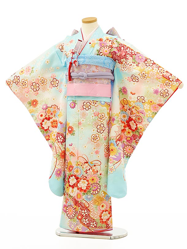 七五三 着物 7歳 フルセット レンタル 女の子 7970 水色まりに薬玉 753 子ども お祝い着 正月 7才 七才 七歳 女児 フルセットレンタル 7歳着物フルセット きものレンタル 新品足袋プレゼント 往復送料無料【レンタル】