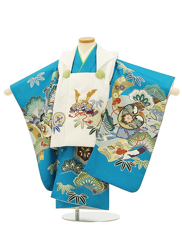 被布 レンタル 男児 七五三 被布 着物 レンタル 七五三 2781白兜xターコイズ松熨斗軍配 3歳男の子 七五三 男児 着物 3歳 子供 きもの 被布 セット...