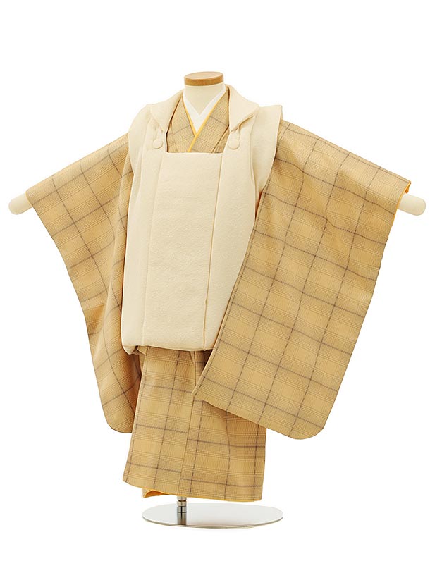 七五三 着物 3歳 男の子 被布 レンタル 男児 七五三 着物 七五三レンタル 2791(正絹)アイボリーxベージュチェック 3歳 3才 3歳男の子 男児 着物...
