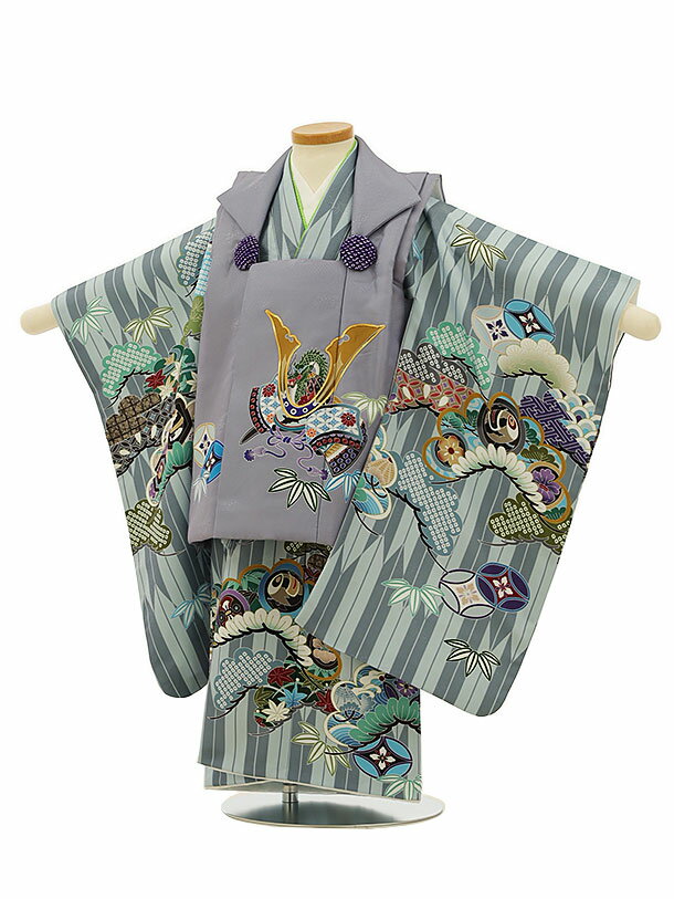 七五三 着物 3歳 男の子 被布 レンタル 男児 七五三 着物 七五三レンタル 2817グレーパープル兜xグレー矢羽根吉祥文様 3歳 3才 3歳男の子 男児 着...