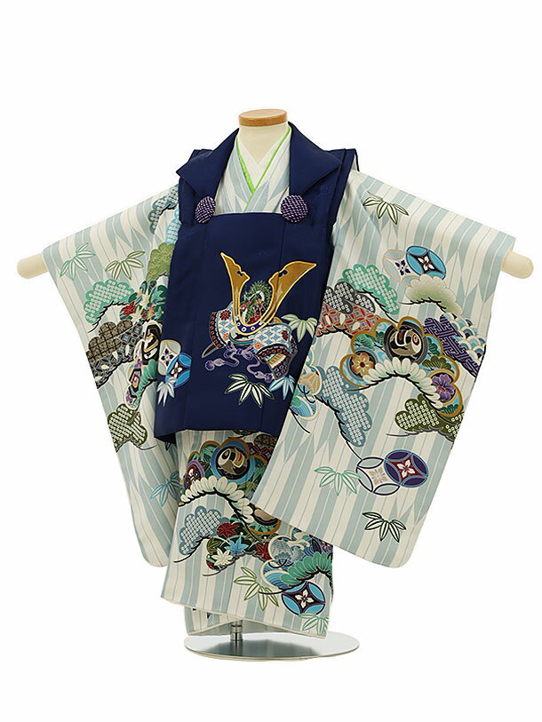 七五三 着物 3歳 男の子 被布 レンタル 男児 七五三 着物 七五三レンタル 2818紺兜x白グレー矢羽根吉祥文様 3歳 3才 3歳男の子 男児 着物 子供 ...