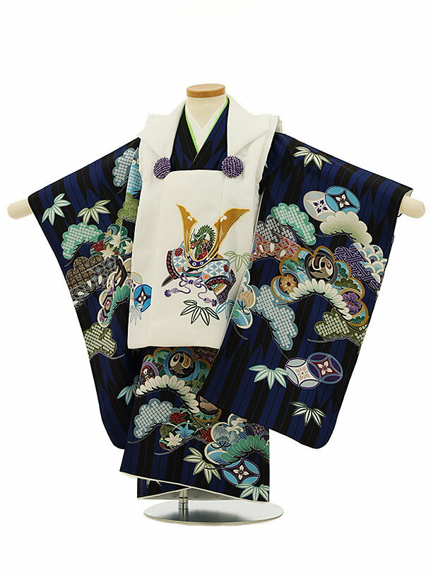 七五三 着物 3歳 男の子 被布 レンタル 男児 七五三 着物 七五三レンタル 2822白兜x黒ブルー矢羽根吉祥文様 3歳 3才 3歳男の子 男児 着物 子供 ...