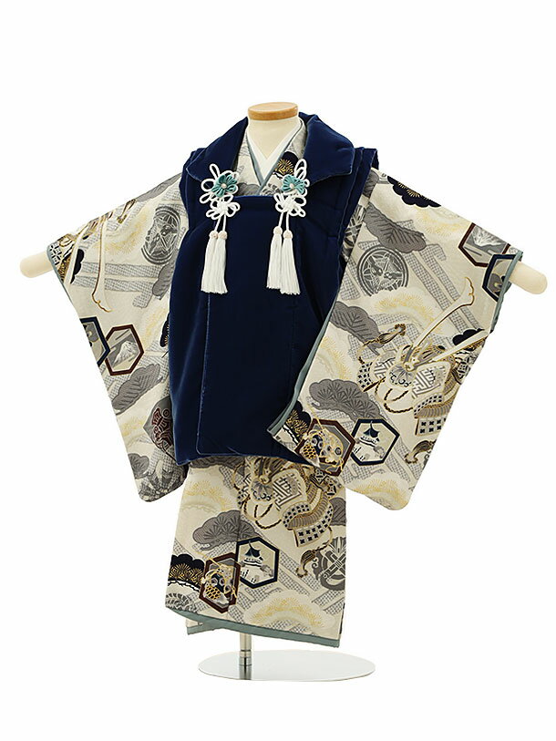 七五三 着物 3歳 男の子 被布 レンタル 男児 七五三 着物 七五三レンタル 2840華徒然ベルベット紺xアイボリー松兜 ブランド 3歳 3才 3歳男の子 男...