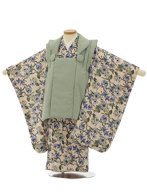 七五三 着物 3歳 レンタル 七五三 3歳 被布 セット 4106ペールグリーンxアイボリー地花 女の子 七五三レンタル 3歳 女児 被布 七五三 三歳女児 被...