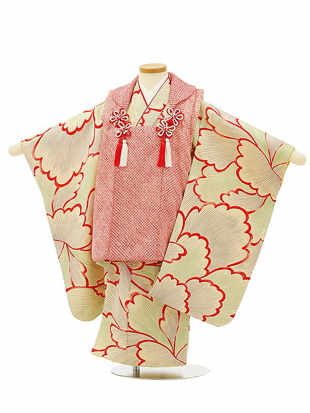 七五三 着物 3歳 レンタル 七五三 3歳 被布 セット 【正絹】4124赤地絞りxボタン花 女の子 七五三レンタル 3歳 女児 被布 七五三 三歳女児 被布コ...