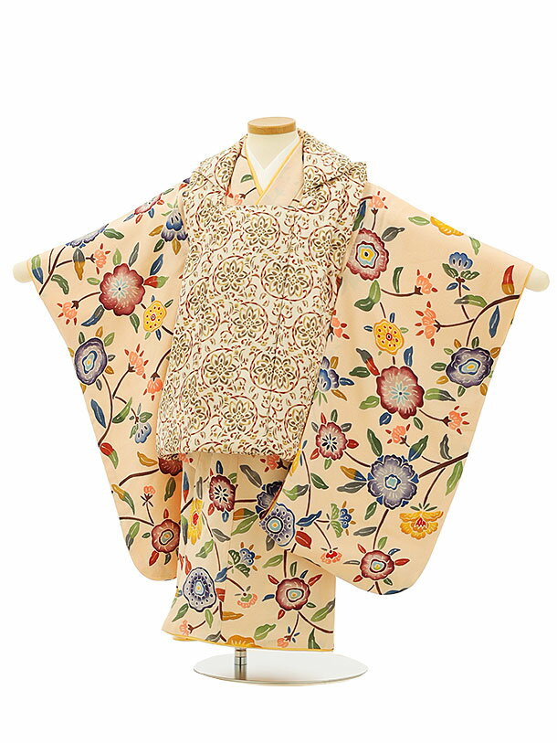 七五三 着物 3歳 レンタル 七五三 3歳 被布 セット 【正絹】4129アイボリー変わり柄xサーモンピンク花 女の子 七五三レンタル 3歳 女児 被布 七五三...