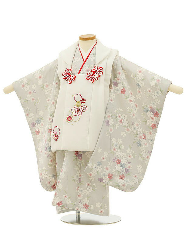 七五三 着物 3歳 レンタル 七五三 3歳 被布 セット 4149白地刺繍雪輪xうすグレー桜 女の子 七五三レンタル 3歳 女児 被布 七五三 三歳女児 被布コ...